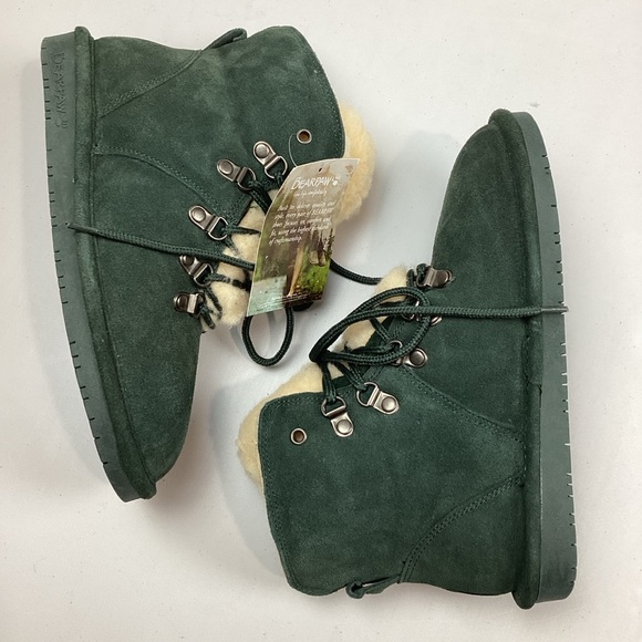 Bearpaw Kerri Wide Suede Sheepskin Green Ankle Winter Booties Boots NEW! - Picture 1 of 13